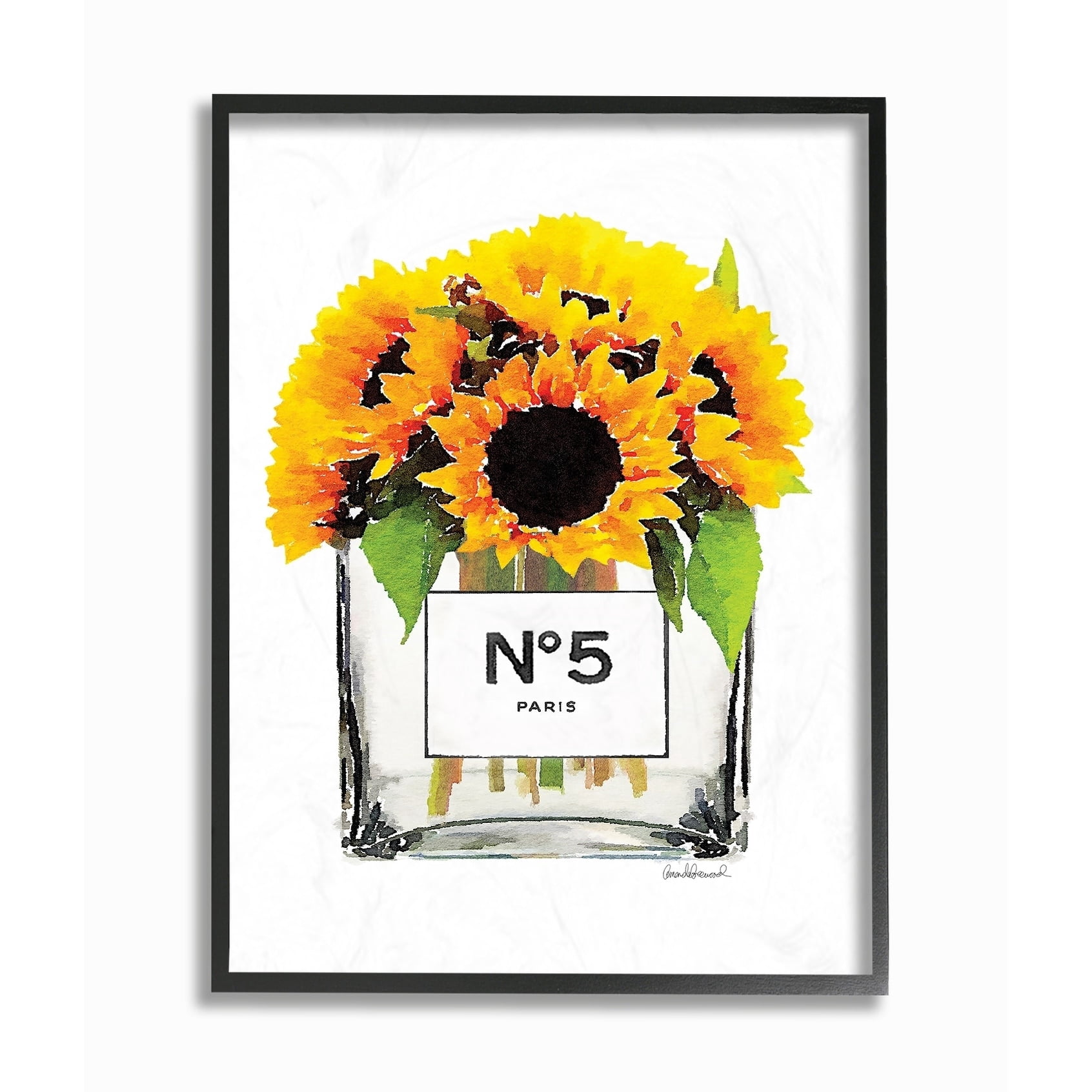 The Stupell Home Decor Collection Perfume Bottle Vase with Yellow Sunflowers Framed Giclee Texturized Art, 11 x 1.5 x 14