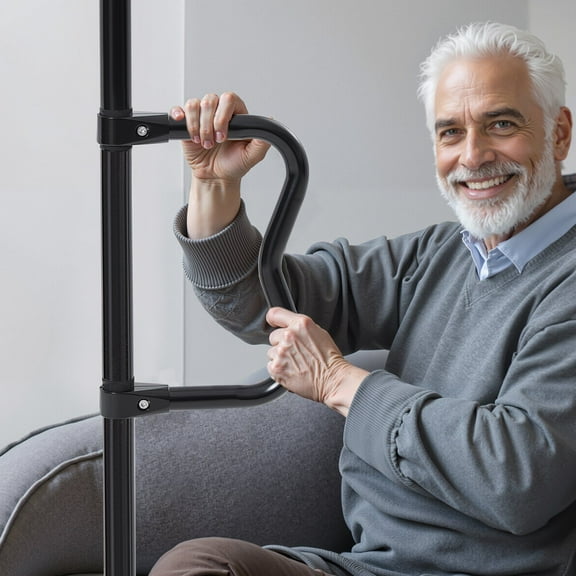 Anti-Slip Bathroom Grab Bar for Seniors - Floor-to-Ceiling Support Pole, 300 lbs Limit, Fits 7-10 Ft, Black