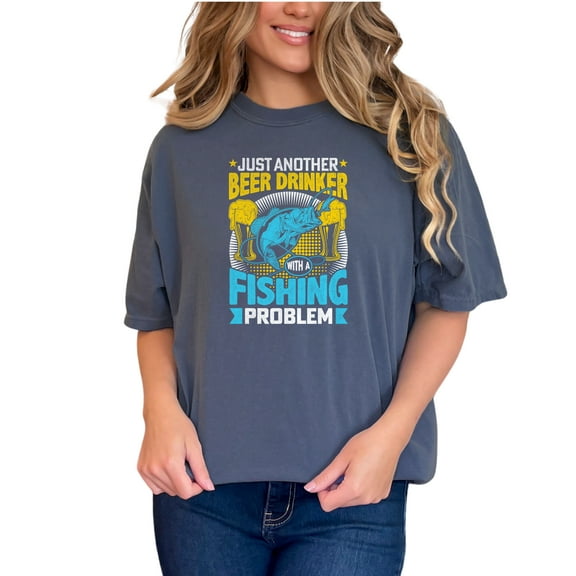 Funny Beer Drinker Fishing Lover, Denim Comfort Colors T-Shirt, Small