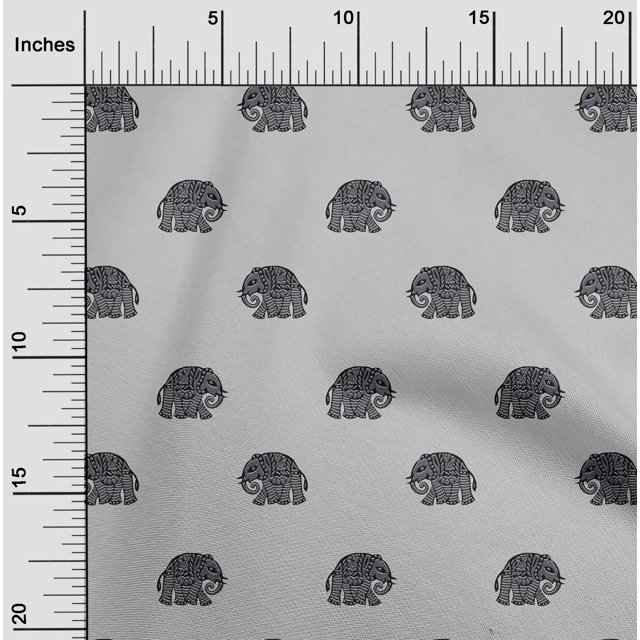 oneOone Polyester Lycra Fabric Elephant Block Printed Craft Fabric BTY 56 Inch Wide