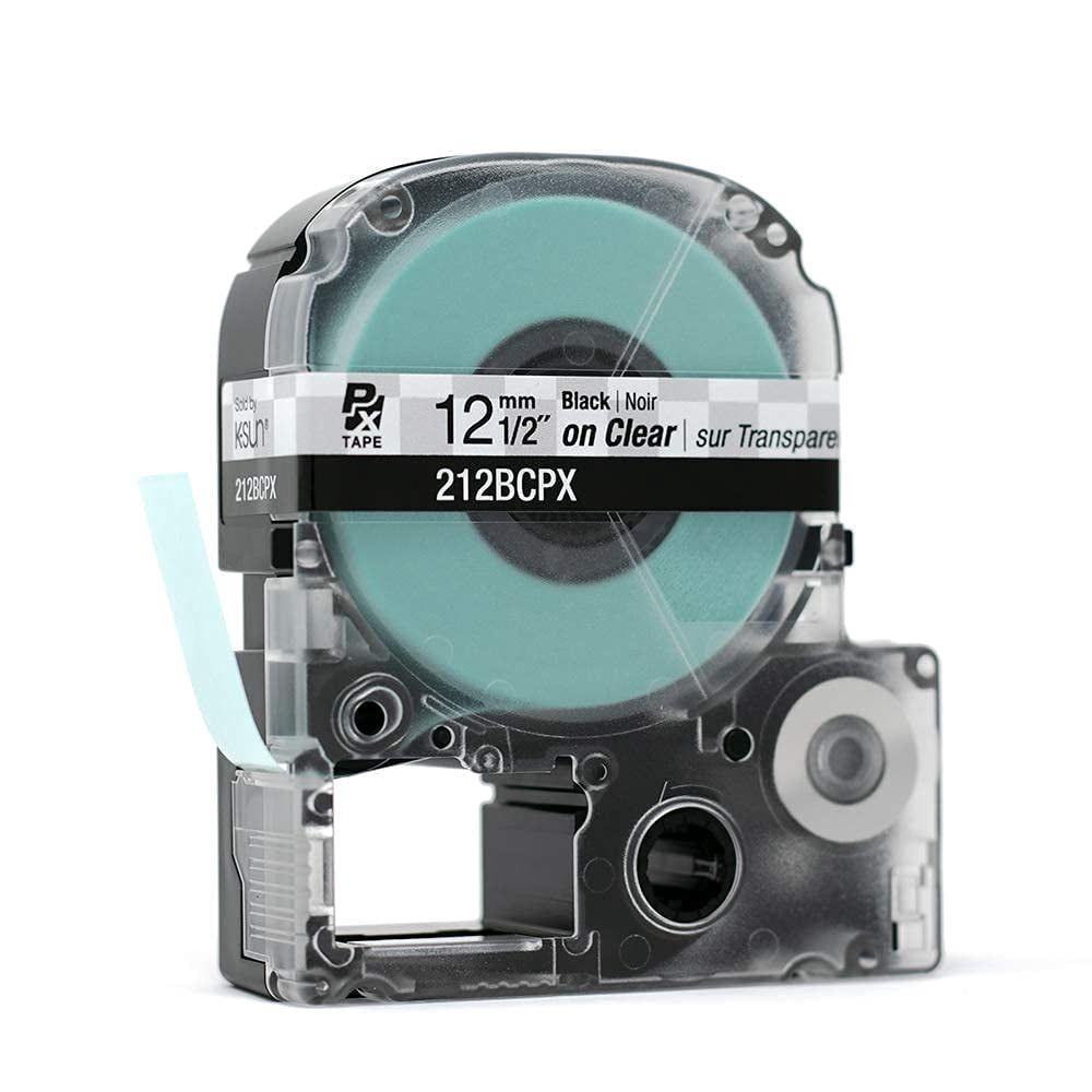 Epson LABELWORKS 212BCPX - Black on Clear PET Label Maker Tape - 1/2" (12MM) Wide, 30 ft