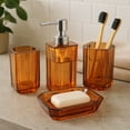 thumbnail image 3 of 4Pcs Bath Accessory Soap Dispenser Transparent Lotion Bottle Vanity Accessory Set Toilet Accessories Set Soap Dish Toothbrush Cup Decor Light Brown, 3 of 7