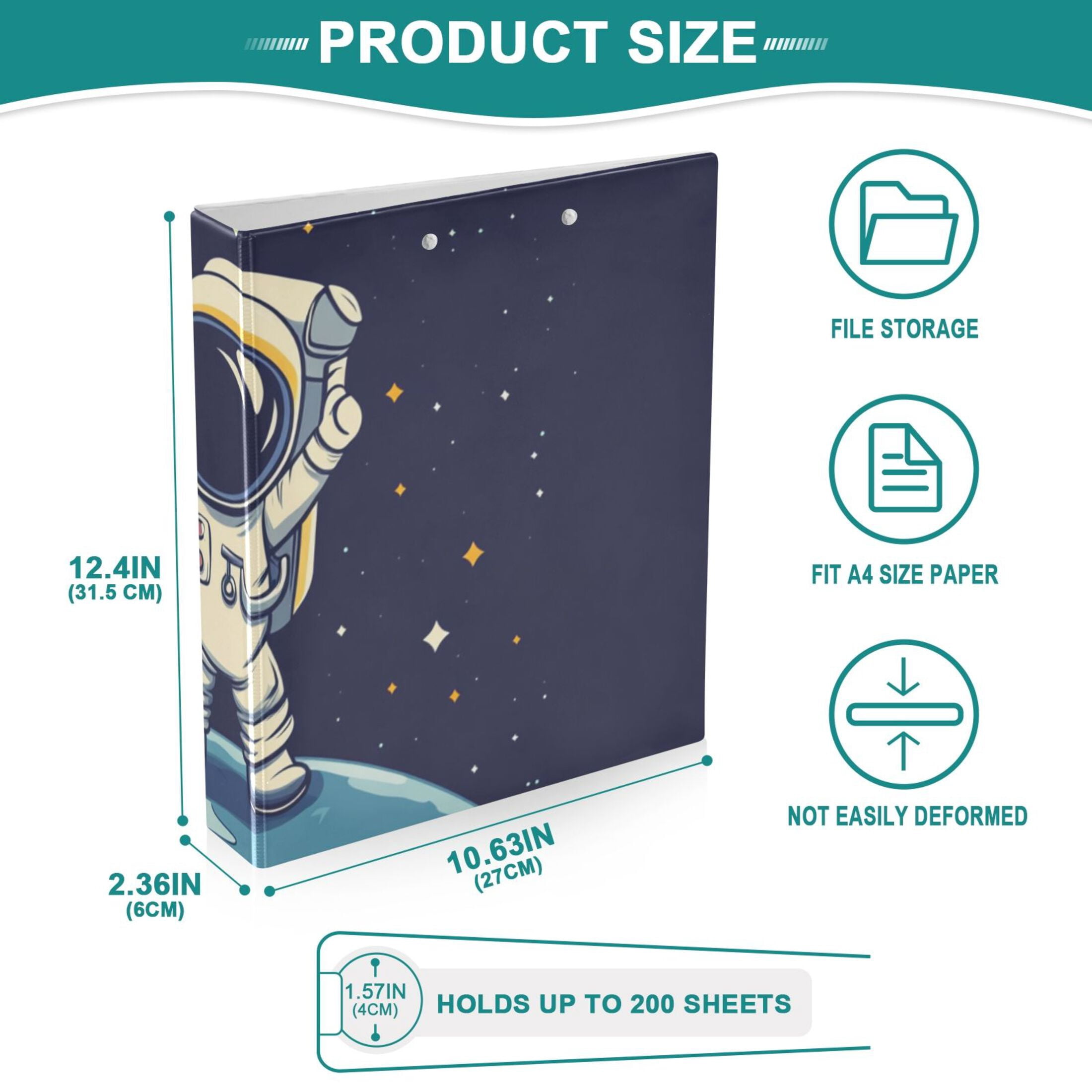 Astronaut Reaching Star 3 Ring Binders 1.5 inch Hardcover File Folders with Interior Pockets A4 Size Organizer for School Office Hospital