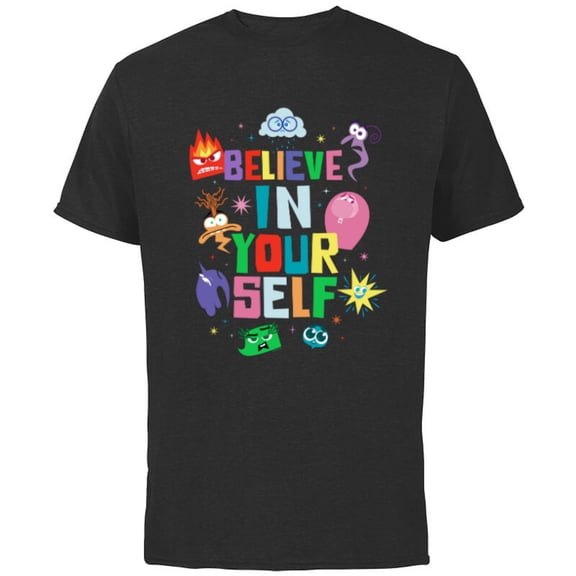 Disney and Pixar’s Inside Out 2 Emotions Believe in Yourself- Short Sleeve Cotton T-Shirt for Adults - Customized-Black