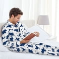 thumbnail image 4 of Mens Pajamas Set, Dinosaurs Blue Silhouette Button Down Long Sleeve Loungewear Sleepwear Pjs sets for Men, 4 of 5