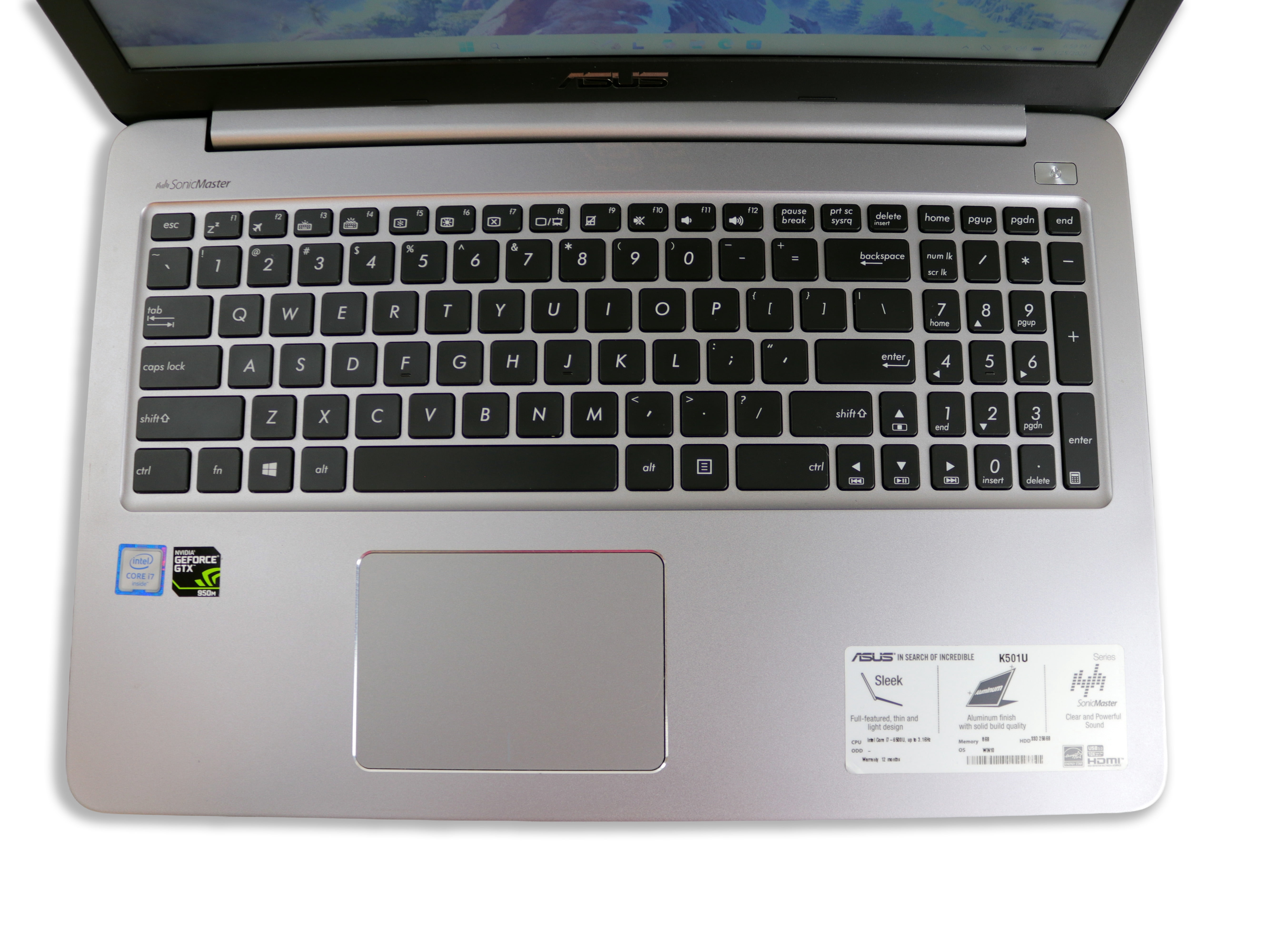 Asus K501U 15.6" FHD Intel Core i7-6500U 8GB DDR4 256GB SSD + 500GB NVIDIA 950M Windows 11