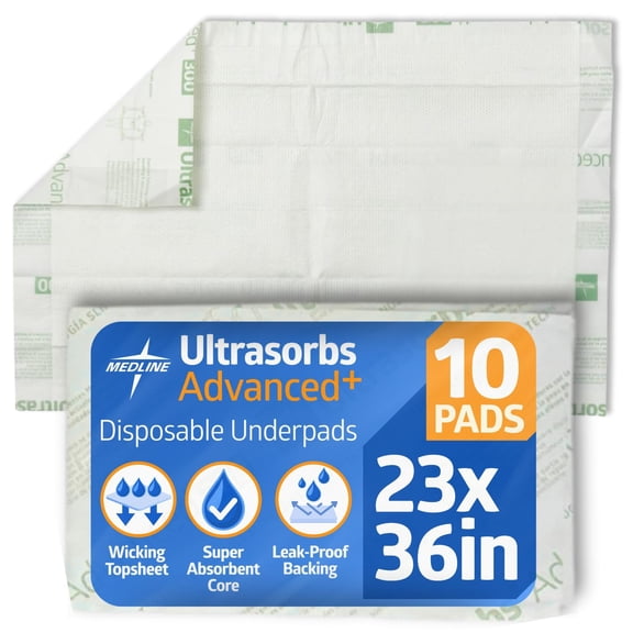 Medline Advanced Ultrasorbs Disposable Adult Bed Pads for Incontinence, Furniture, or Pets, Super Absorbent, 30 x 36 in, 10 Count