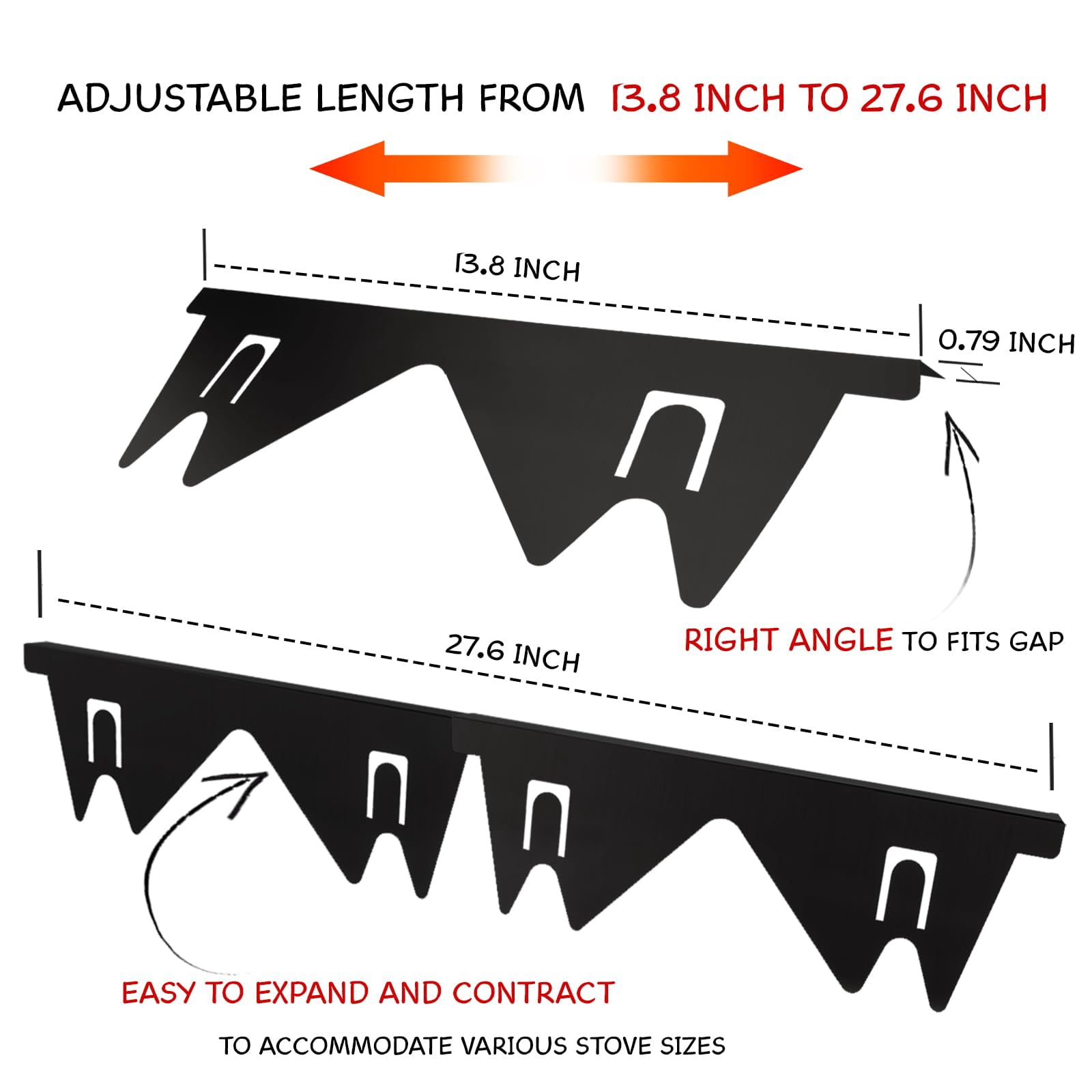 USIONE Stainless Steel Stove Gap Covers,Stove Gap Filler, Range Trim Kit, Stove Gap Guards, Heat Resistant and Easy to Clean, Easy Retractable Length 13.8" to 27.5", Width 0.79",Black(2PCS)