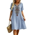 thumbnail image 5 of Neewe Womens Plain V Neck Embroidered Dress Boho Casual Dresses 2026 Short Sleeve Cotton Linen Midi Dress, 5 of 6
