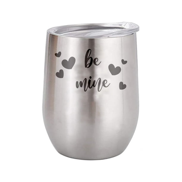 Termo Winecup 12oz Plateado Be Mine para Regalos de 14 de Febrero Grabados en Laser Ideal para Vino, Té, Café, Cerveza Tecnología Aislamiento de Temperatura WineCup WineCup WineCup 12Oz Plateado