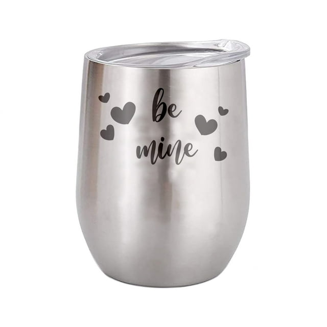 Termo Winecup 12oz Plateado Be Mine para Regalos de 14 de Febrero Grabados en Laser Ideal para Vino, Té, Café, Cerveza Tecnología Aislamiento de Temperatura WineCup WineCup WineCup 12Oz Plateado