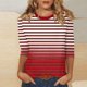 thumbnail image 1 of Honeeladyy - Camisetas básicas de rayas para mujer, manga 3/4, verano 2024, blusa deportiva, talla grande, ropa exterior (rojo, 2XL), 1 of 5