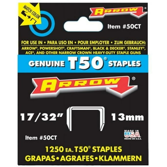 Arrow Fastener 50CT Genuine T50 17/32-Inch Ceiling Staples, 1,250-Pack