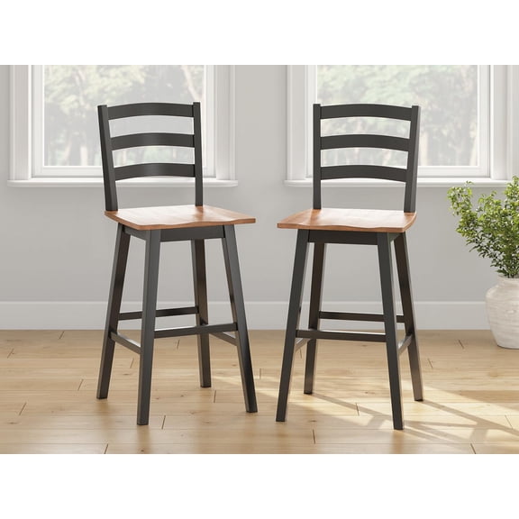 Signature Design by Ashley Wildenauer Bar Height Swivel Barstools, Set of 2, Brown Wood Seat with Black Frame