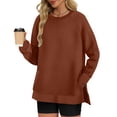 thumbnail image 2 of Women's Sweatshirt Hoodies Long Sleeve Tunic Tops Crew Neck Soft Pullover With Side Zipper Shirt Clothes Pullover Sweatshirts, 2 of 5