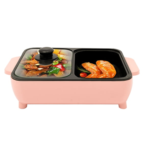 2-In-1 Electric Hot Pot with Grill, 1l Portable Non-Stick Pan - Dual Temperature Control, Smokeless Indoor Cooking, Perfect for Ramen, Soup, Frying, Shabu