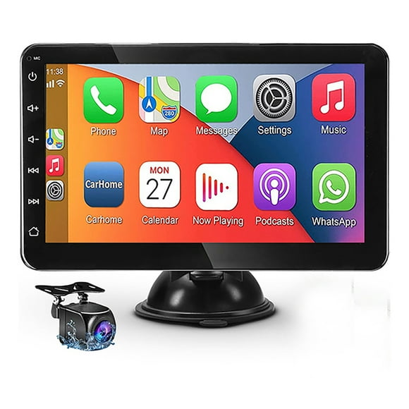 Wireless 7” Car Stereo, Portable Touchscreen Apple CarPlay & Android Auto, Car Audio Receiver with Backup Camera, Bluetooth