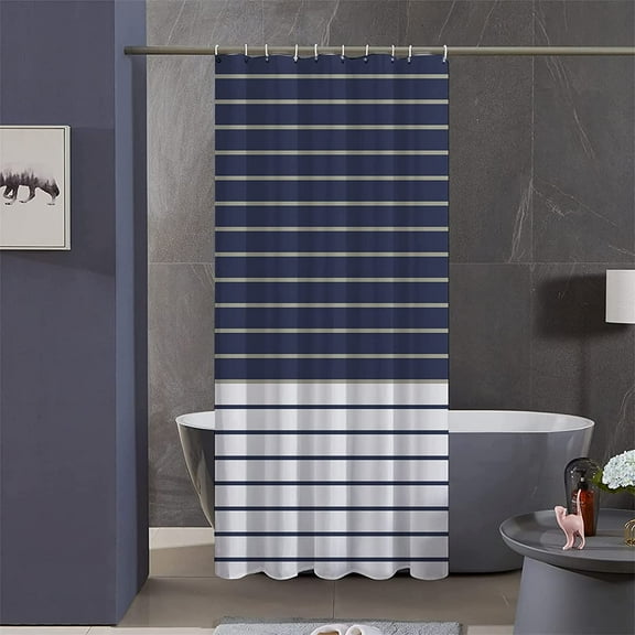 Stall Fabric Shower Curtain 36Wx72H inch,RV Navy Blue and White Striped Bathroom Shower Curtains,T ü rkiye Stripe Modern Farmhouse Bath Curtain with Hooks,Waterproof Fabric