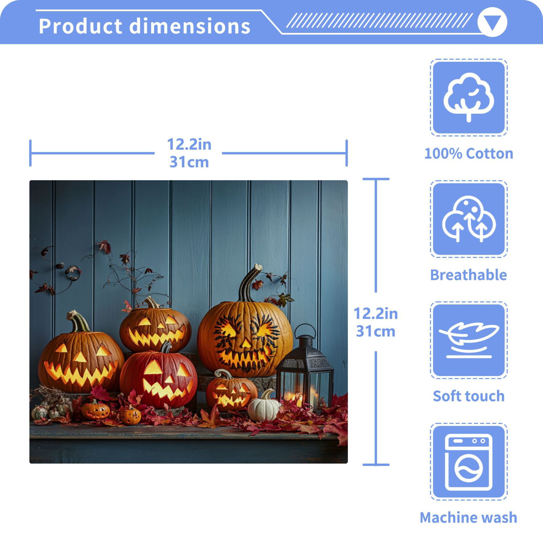 Wobogo Pumpkins with Different Face Square Cotton Towel Set of 6 Soft and Skin-friendly with Good Absorbency 12×12in
