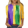 thumbnail image 2 of REORIAFEE Women Tshirts Graphic Mardi Gras Green Purple Yellow 3/4 Sleeve Shirts Crewneck Carnival Fancy Tees Theme Party Funny Tops Loose Blouse Green XL, 2 of 5