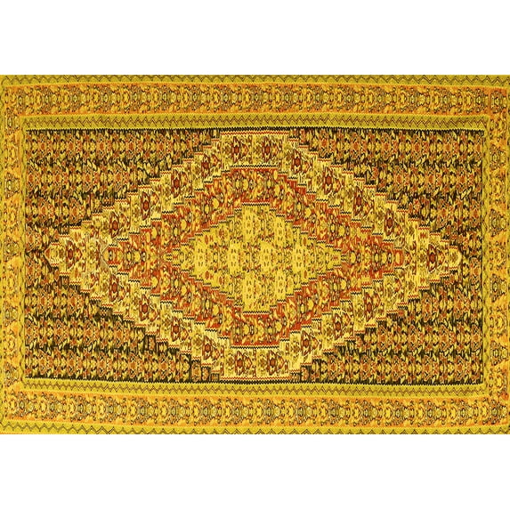 Ahgly Company Machine Washable Indoor Rectangle Medallion Yellow Traditional Area Rugs, 5' x 8'