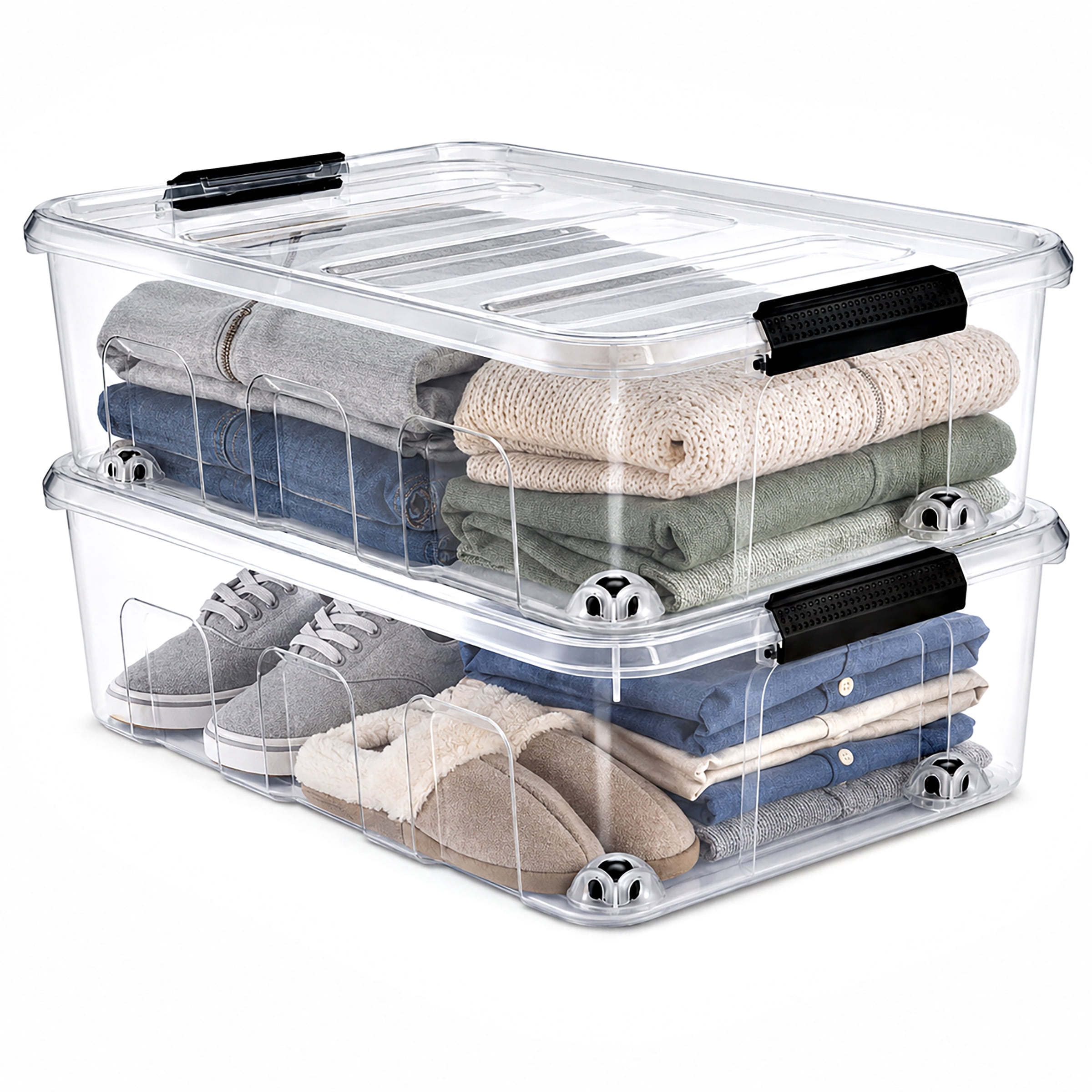 Sorbus 40 Qt Clear Underbed Storage Bins with Wheels & Snap-Lock Lids, 2-Pack