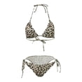 thumbnail image 5 of DHFJKG Bikini Sets For Women Leopard Printed 2 Piece Swimsuit Sets Side Tie Halter Triangle Top Thong Bottoms Summer Pool Party Outfit Trendy Beachwear, 5 of 9