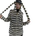 thumbnail image 2 of Arvbitana Women Teen Girls Fashion Hoodies Cardigan Stripe Long Ears Hooded Sweater Long Sleeve Pullover Zipper Fall Casual Soft Knit Coat, 2 of 10