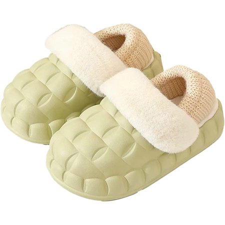 

PIKADINGNIS Women Men Fluffy Fur Waterproof Anti-skip House Shoes Warm Soft Detachable Taken-down Lining Indoor Slippers Outdoor