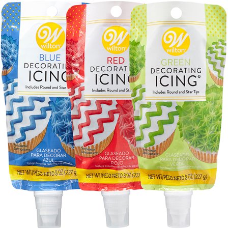 Wilton Red, Green, & Blue Icing Pouch Set with Tips, 8oz
