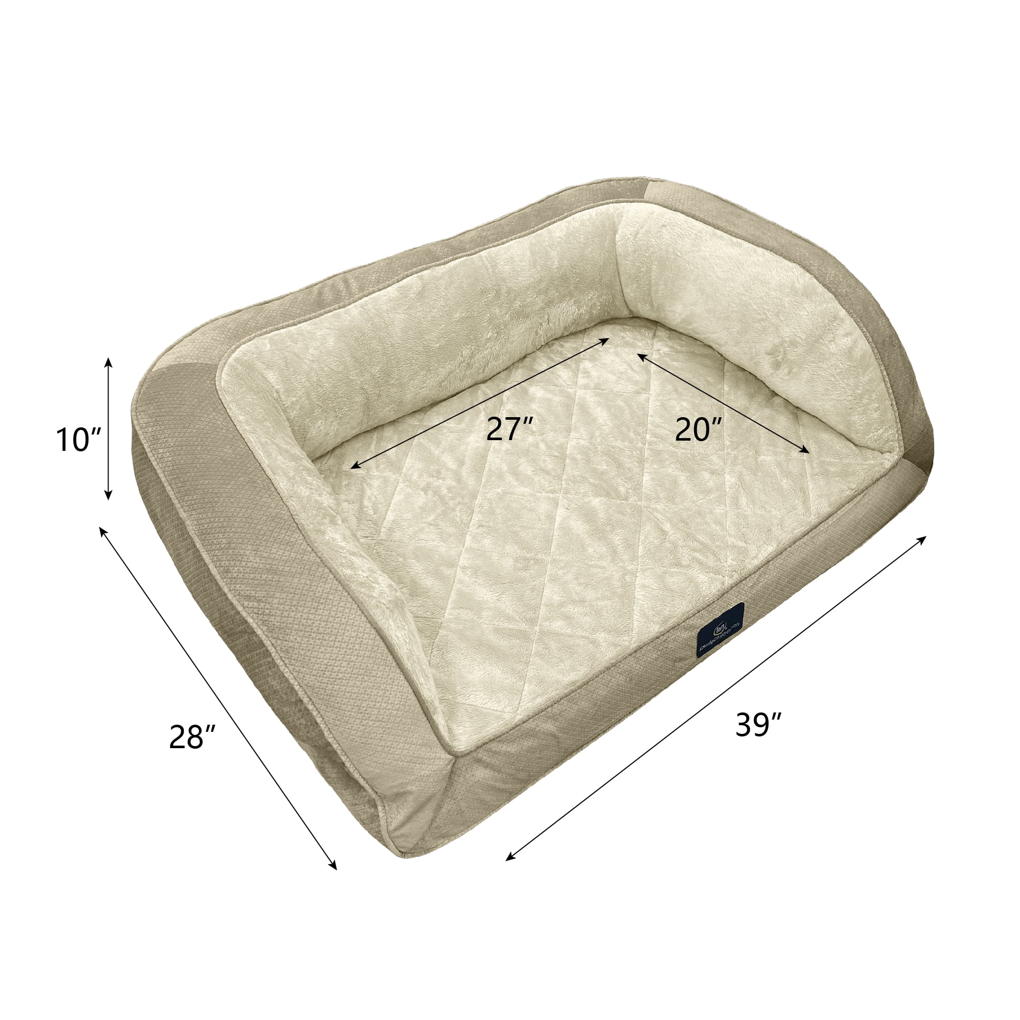 Serta Quilted Orthopedic Bolster Couch Cat & Dog Bed, Tan, Large
