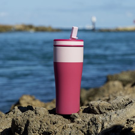 Tasty Double Wall Stainless Steel Insulated Tumbler with Built-In Straw Lid, 20 Ounce, Pink/Dark Pink