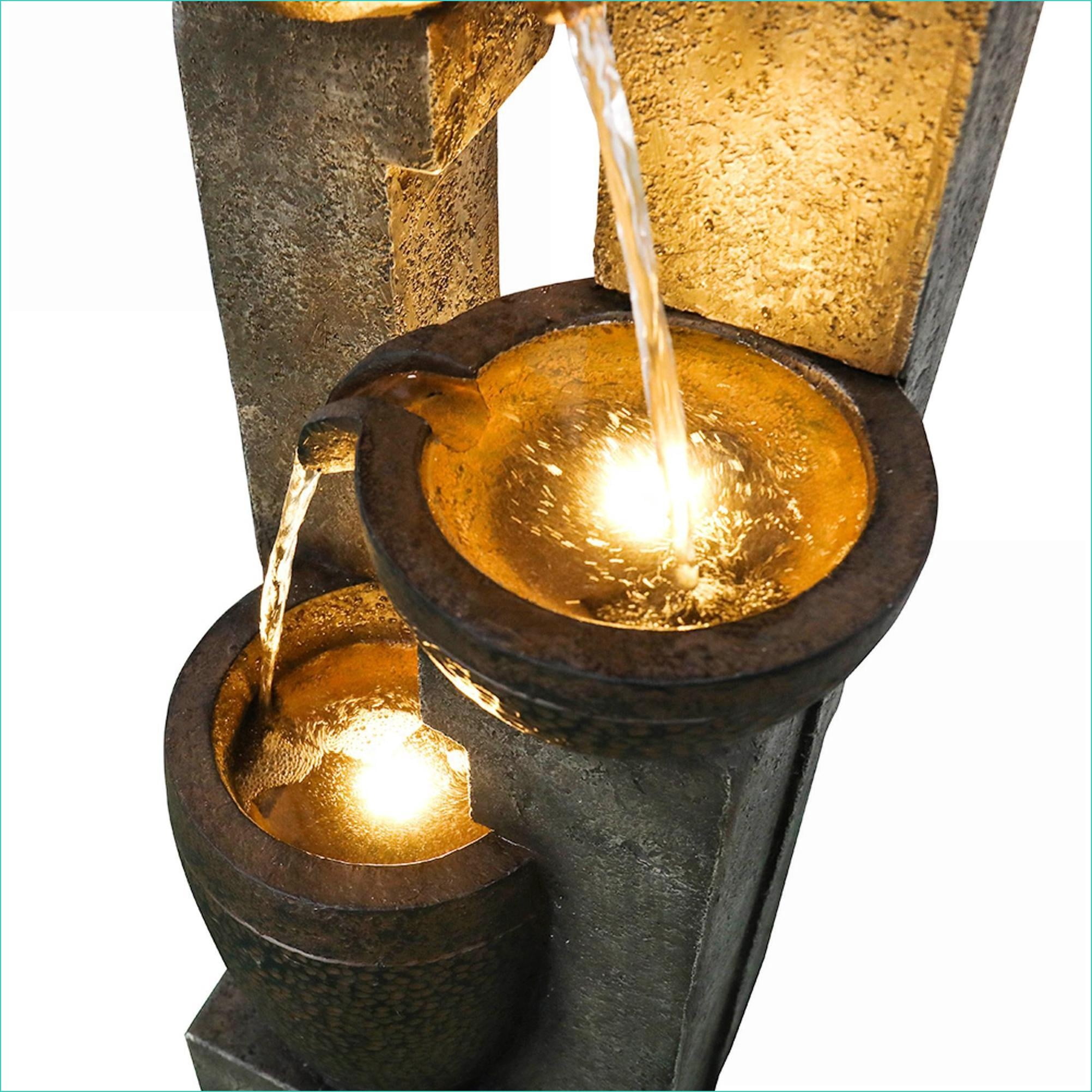 Fountains 40" High 4-Tier LED Water Fountain for Patio Garden Indoor Outdoor | Resin | Tiered