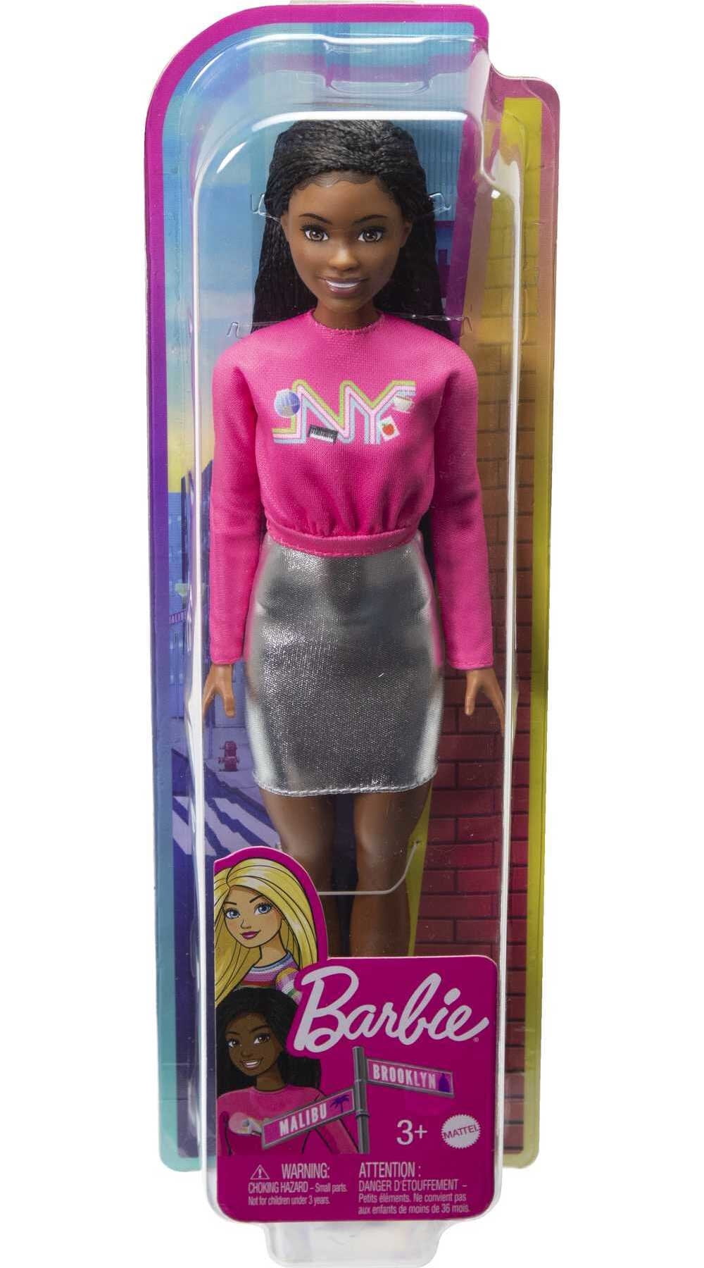 Barbie It Takes Two Brooklyn Doll with Braided Hair, Pink NYC Shirt, Metallic Skirt & Shoes