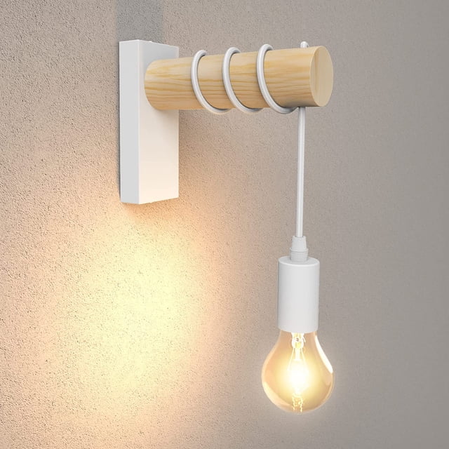 Lámpara de pared para interiores, lámpara de pared vintage de metal y madera industrial para dormitorio, sala de estar, restaurante, cocina, barra de pasillo, E27, blanco, 220 V TUNC Sencillez