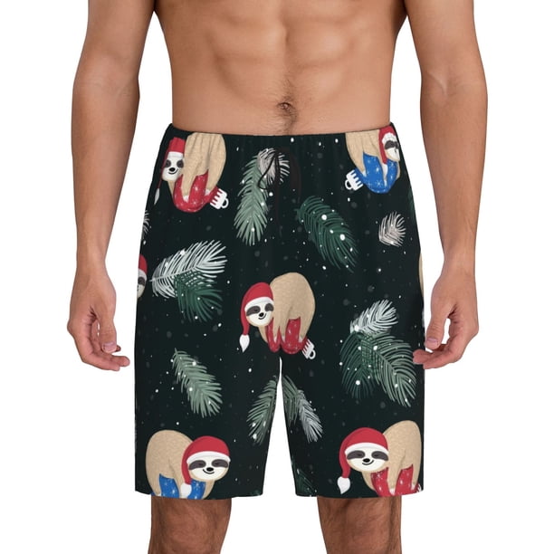 Balery Baby Sloths Sleeping Pantalones cortos de pijama de punto de algodón para hombre con cinturilla y bolsillos-Large