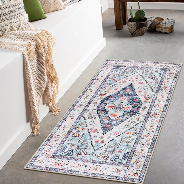 HAHDAXIA Boho 2x4 Runner Rug Washable Hallway Runner Rugs, Non-Slip Kitchen Rugs Runner Vintage Throw Small Area Rug Runners Carpet for Hallway Bathroom Entryway Laundry Room Rug (2'x4', Ligh