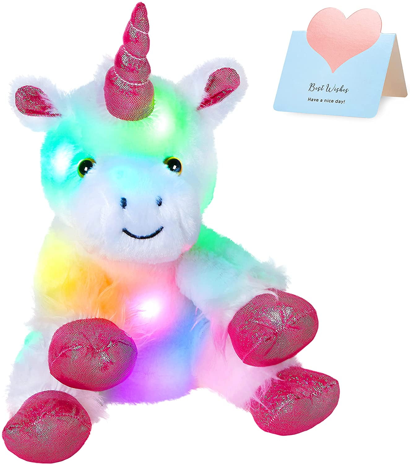 Unicorn Stocking Filler Soft Plush Light Up & Glow Teddy Colour Changing Led Toy 
