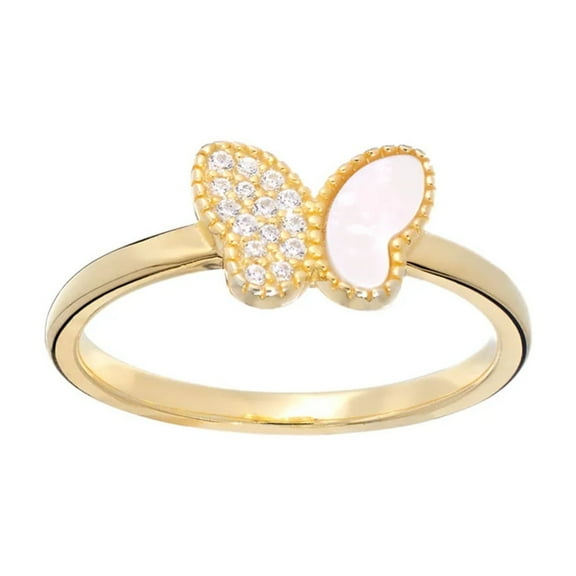 The Jewelry Hut Vintage Inspired White Crystalline and Mother of Pearl Ring, Sterling Silver