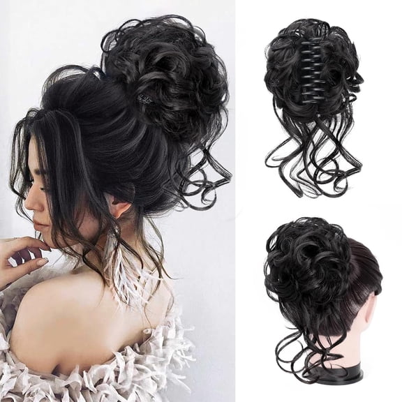 Foaoit Messy Bun Hair Piece Claw Clip Bun Hair Accessories for Women Black Hair Extensions Messy Bun Ponytail Extension (Black)