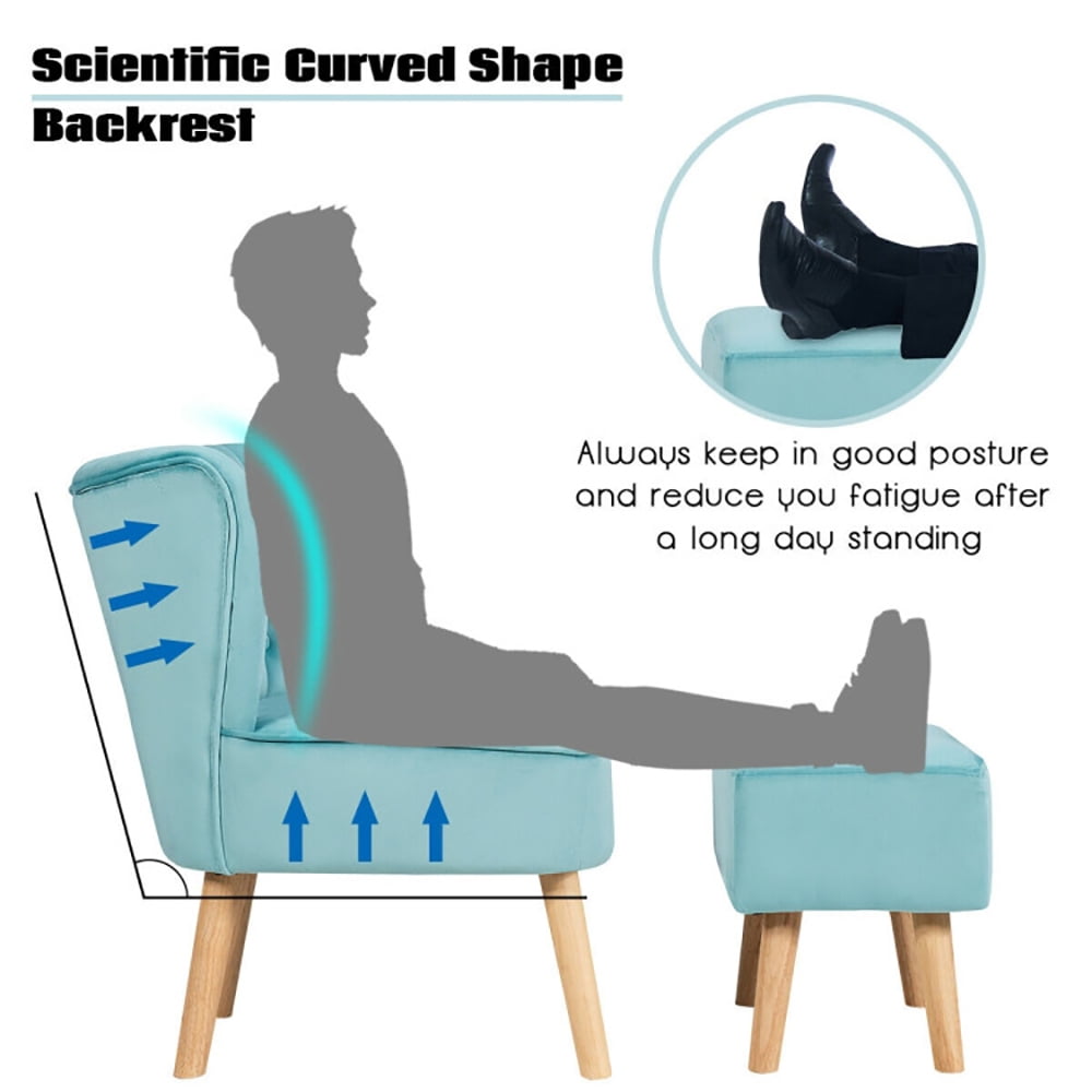 Finihen Velvet Accent Chair, Modern Accent Chair Ottoman Set with Footstool, Thickly Padded, for Living Room, Bedroom, Turquoise