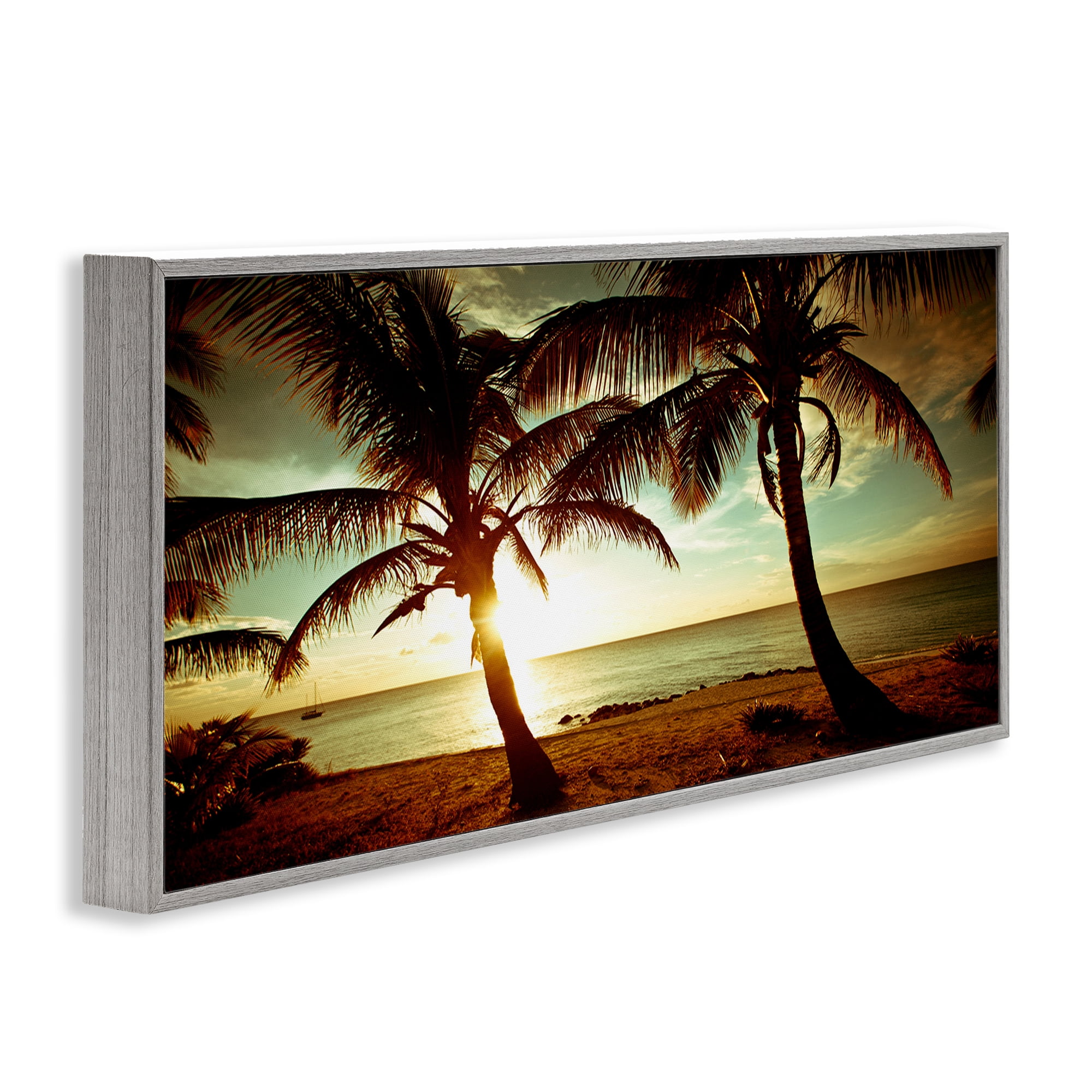 Stupell Industries Sunlit Palm Trees Coastal Photography Gray Framed Art Print Wall Art, 30 x 13