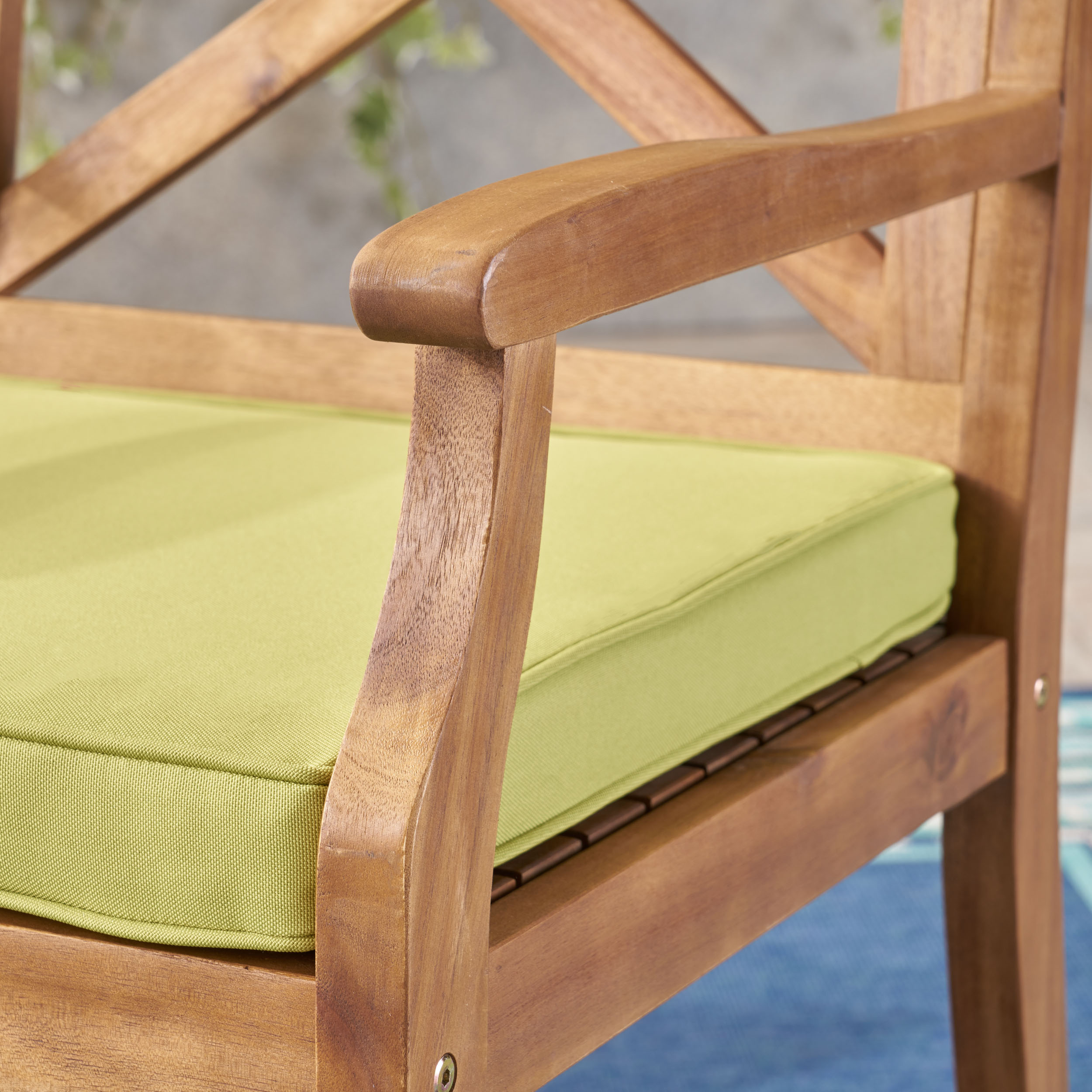 Outdoor Acacia Wood Dining Chair with Cushions, Teak,Green - image 3 of 6