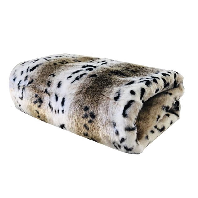 Snow Lynx Faux Fur Luxury Throw Blanket, Neutral - Queen