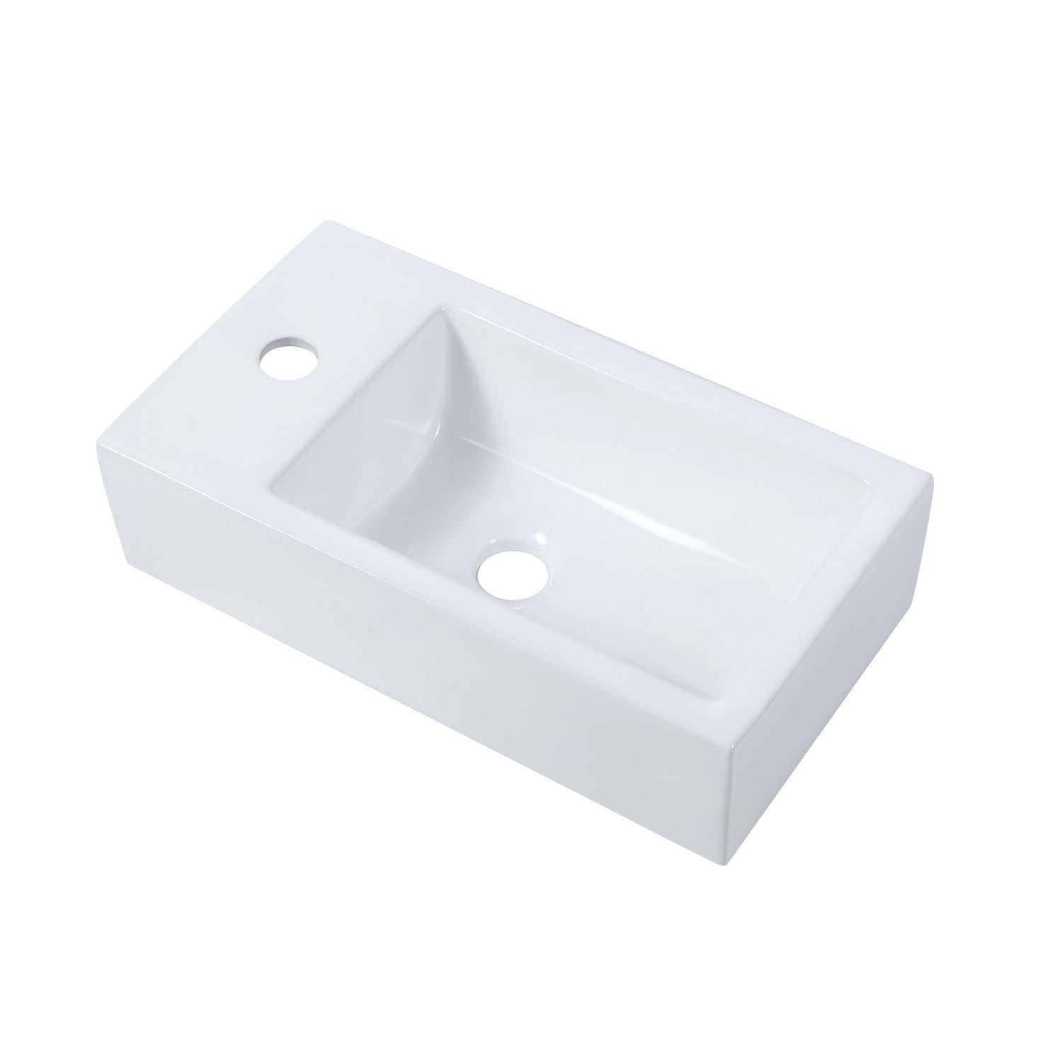 HOROW Bathroom Corner Sink, 18”x10" Small Wall Mount Sink Rectangle White Porcelain Ceramic Vessel Sink, Left Hand
