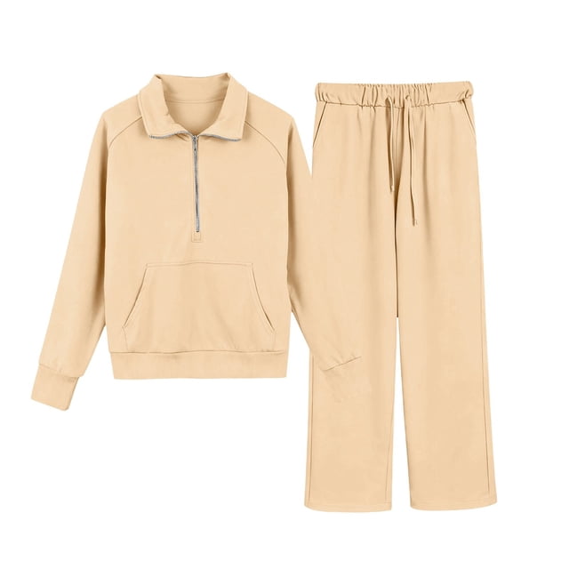 Hoodies for Women Sweatshirt Sweatpant 2 Pc Tracksuit Solid Polyester Long Sleeve