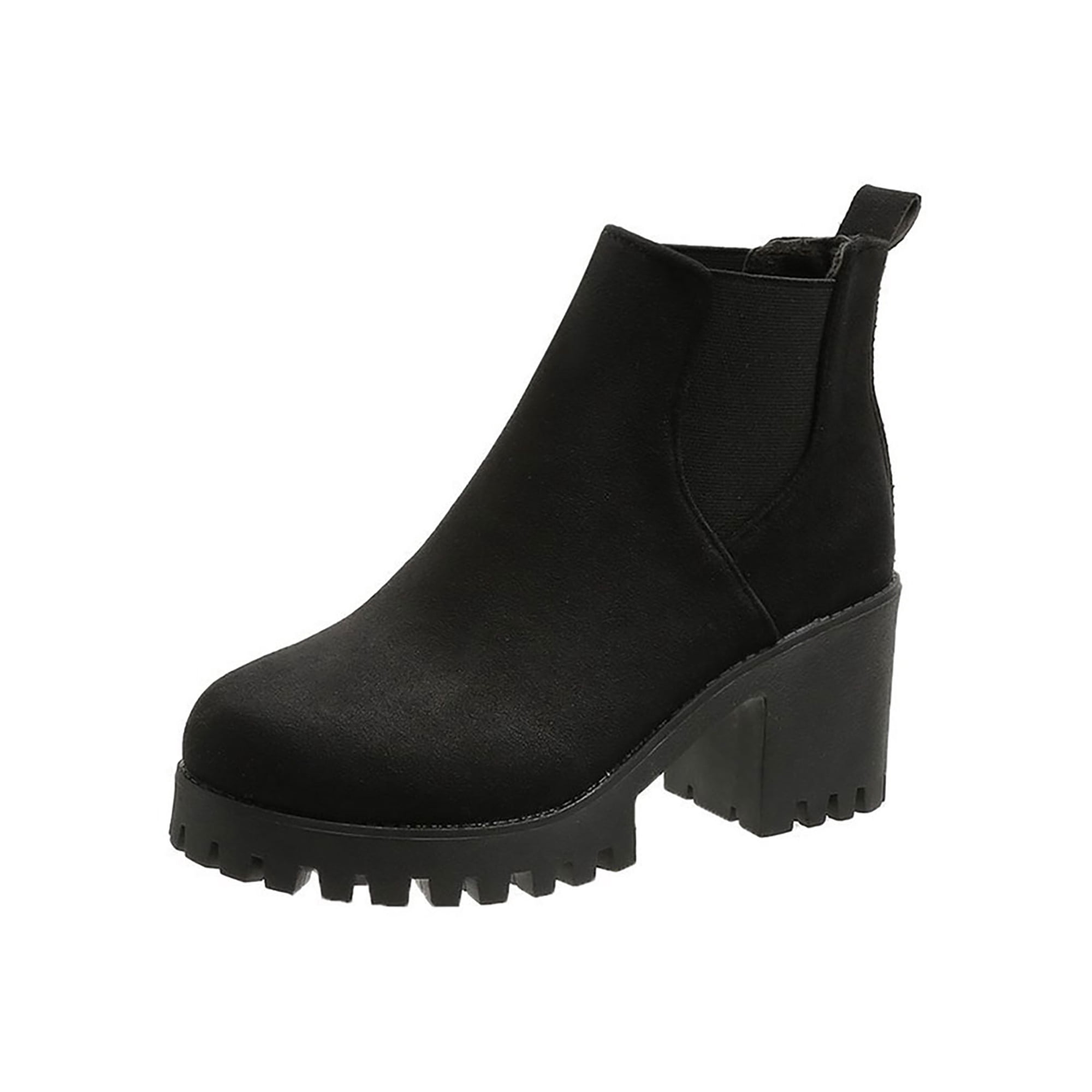 Avamo Ladies Ankle Booties Casual Winter Boots Platform Chelsea Boot Slip Resistant Shoes Walking Short Bootie Black Faux Suede Upper 7.5 Walmart