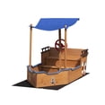 thumbnail image 4 of Pirate Ship Sandbox with Cover & Storage Bench, Natural Wood Outdoor Sandbox for Kids Ages 3-8 - Includes Rudder & Seats, 63"L x 30.7"W, 4 of 14