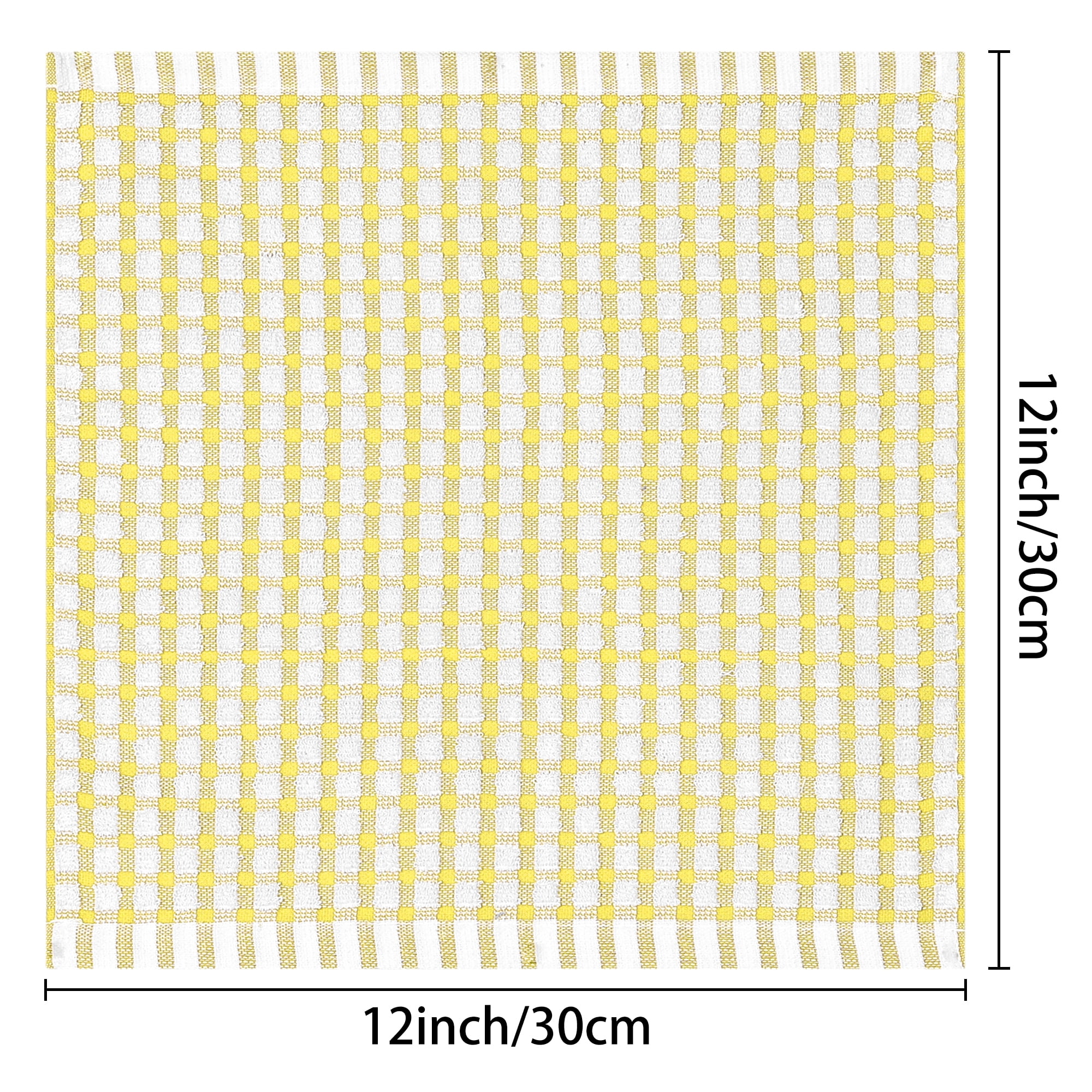 Unique Bargains Cotton Checked Hand Towels Dishcloths Set Dish Kitchen Towels Pack of 12 Yellow 12" x 12"