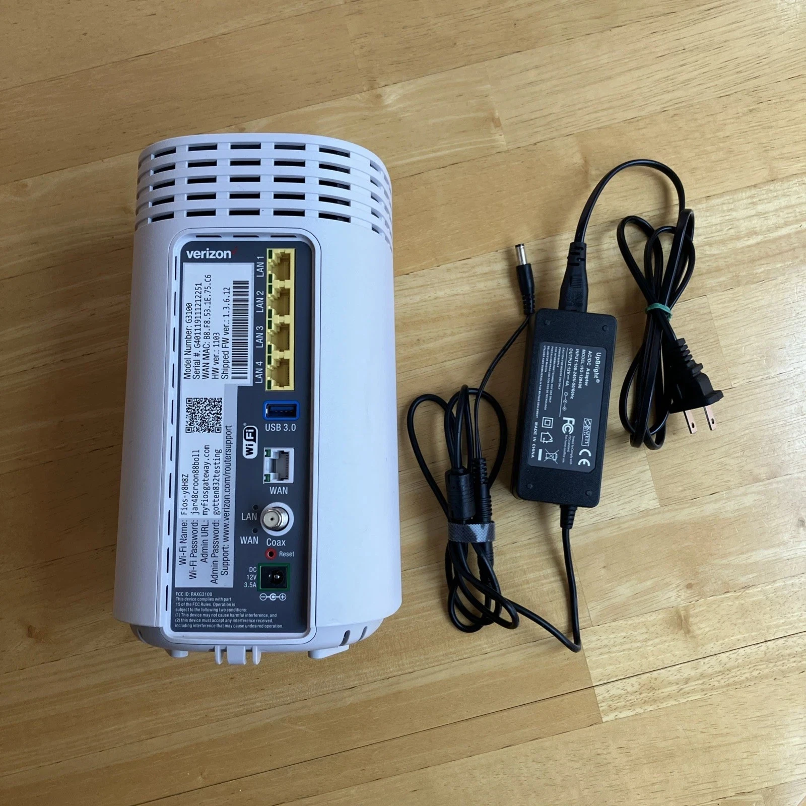Pre-Owned Verizon G3100 4-Port 1000Mbps Fios Home Router Tri-Band White W/ AC Power Cord